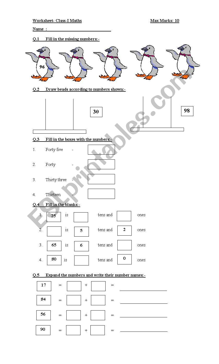 Maths Numbers worksheet