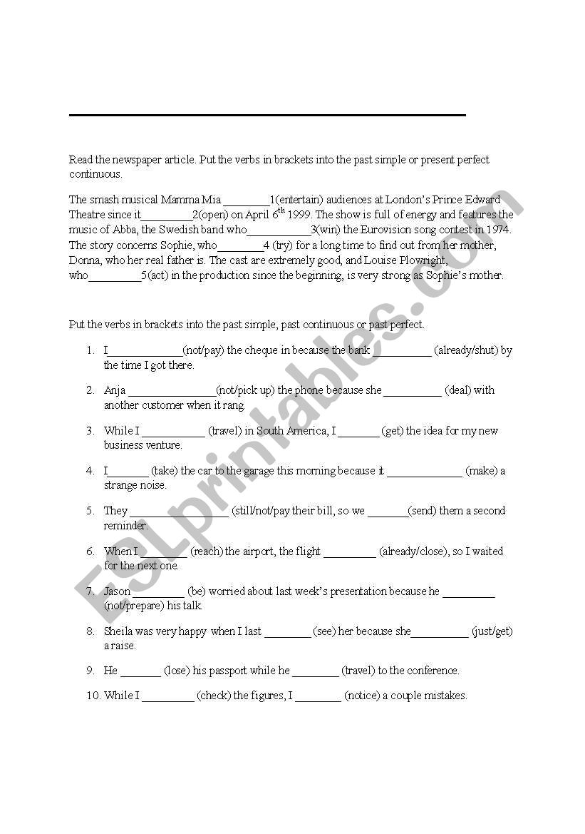 past and present tenses worksheet