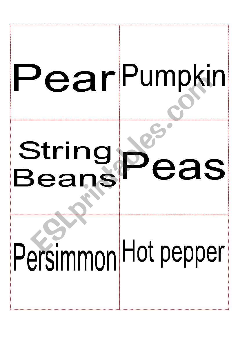 Fruit & Veggies FLASHCARDS worksheet