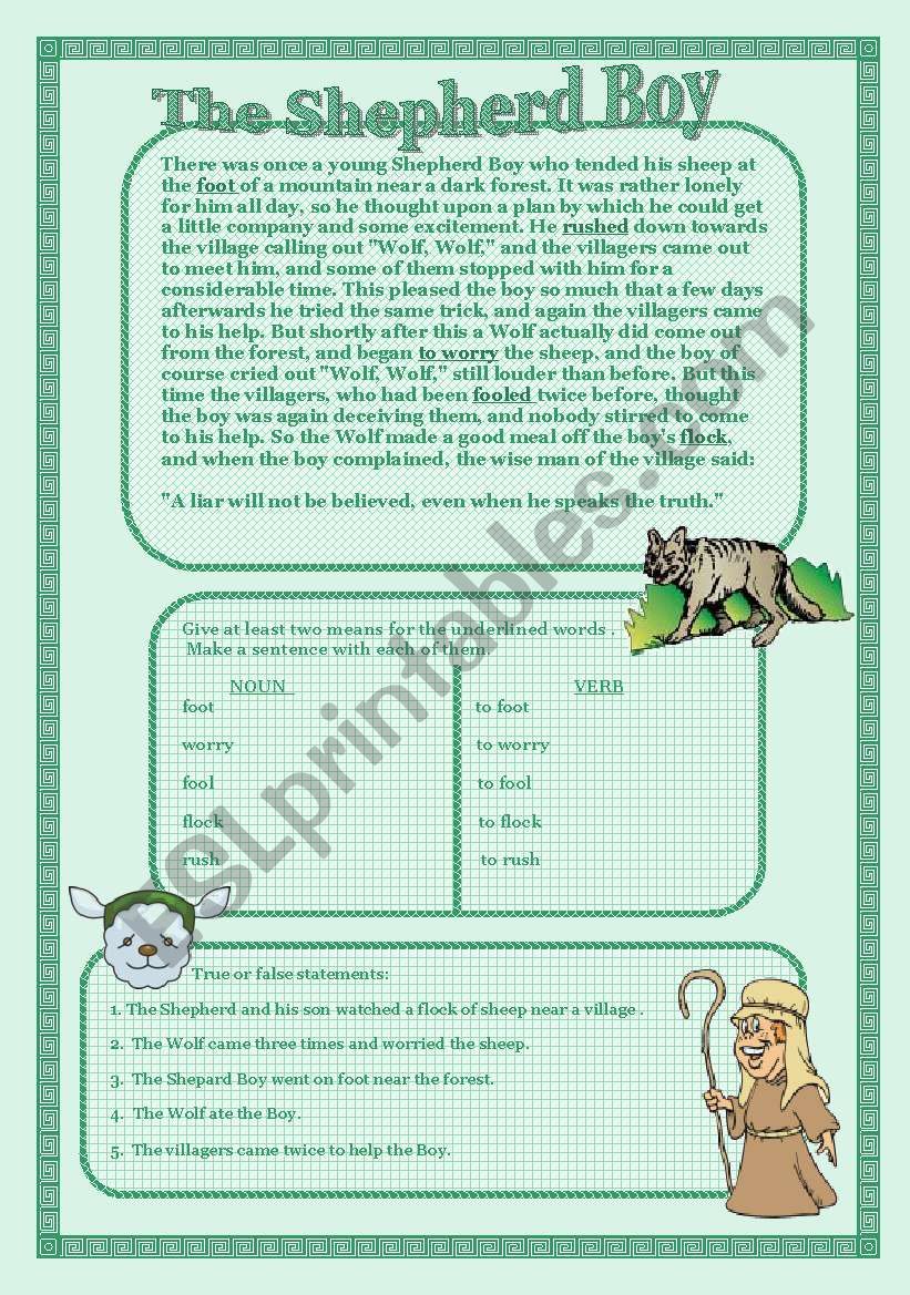 The Shepherd Boy worksheet