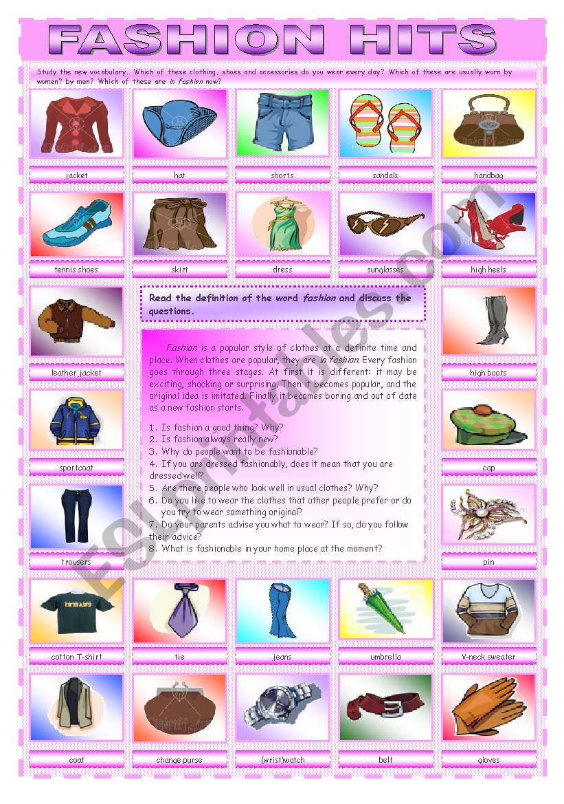 Fashion hits worksheet