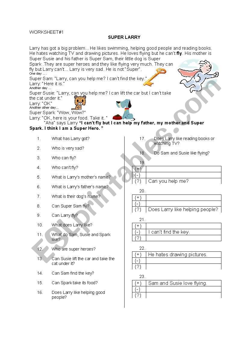 super larry worksheet