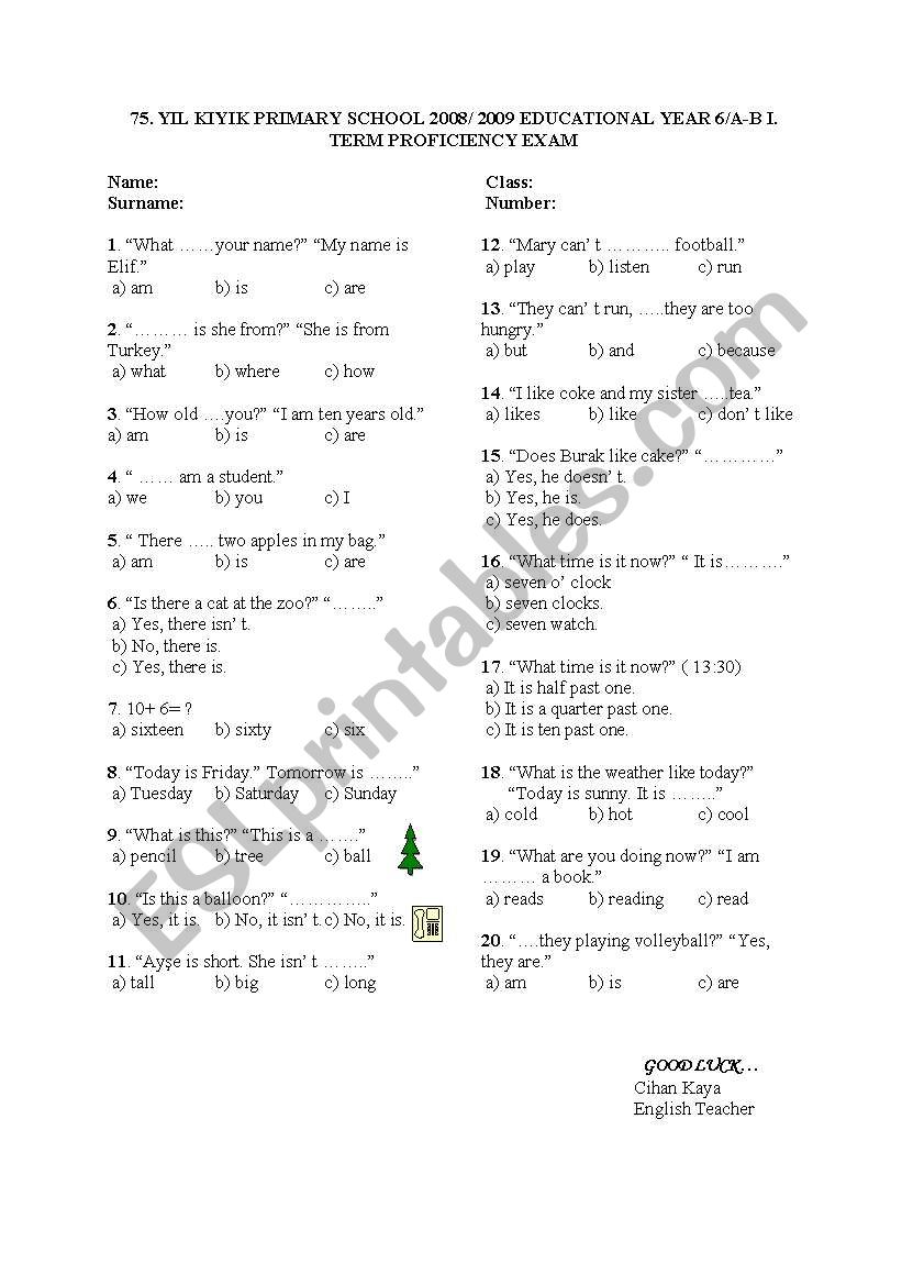 6.grade evaluation exam before the term