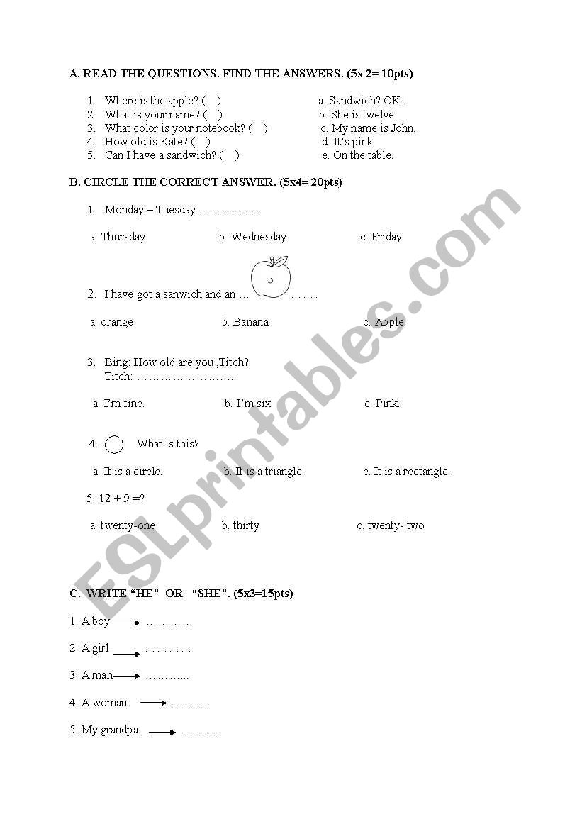 2nd grade quiz2 worksheet
