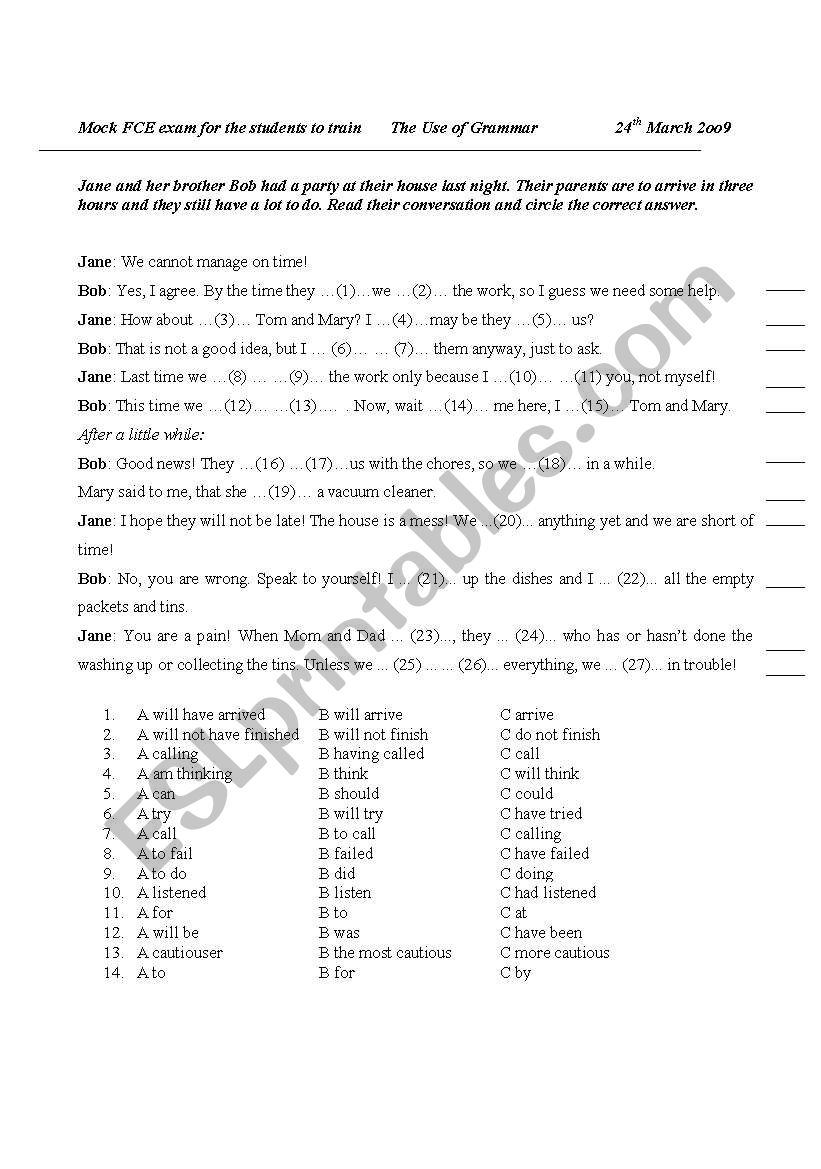 Two FCE type activities worksheet