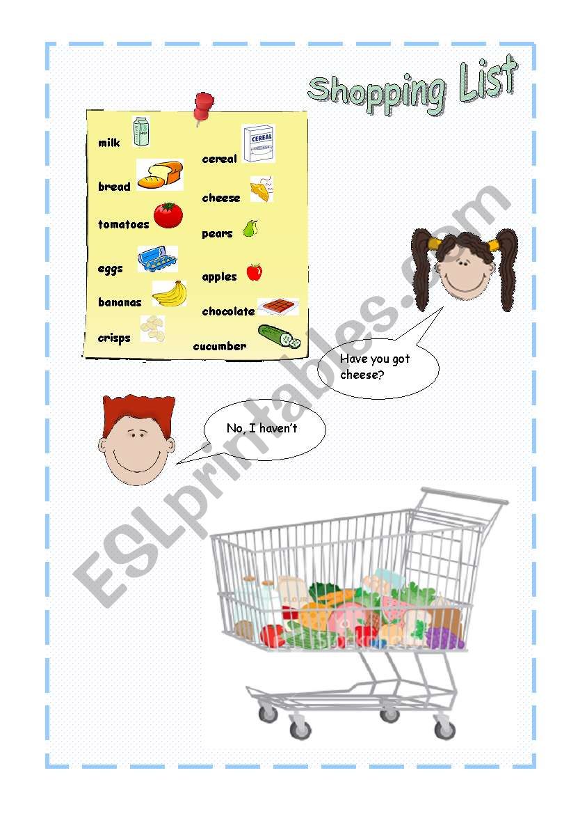 Shopping List worksheet