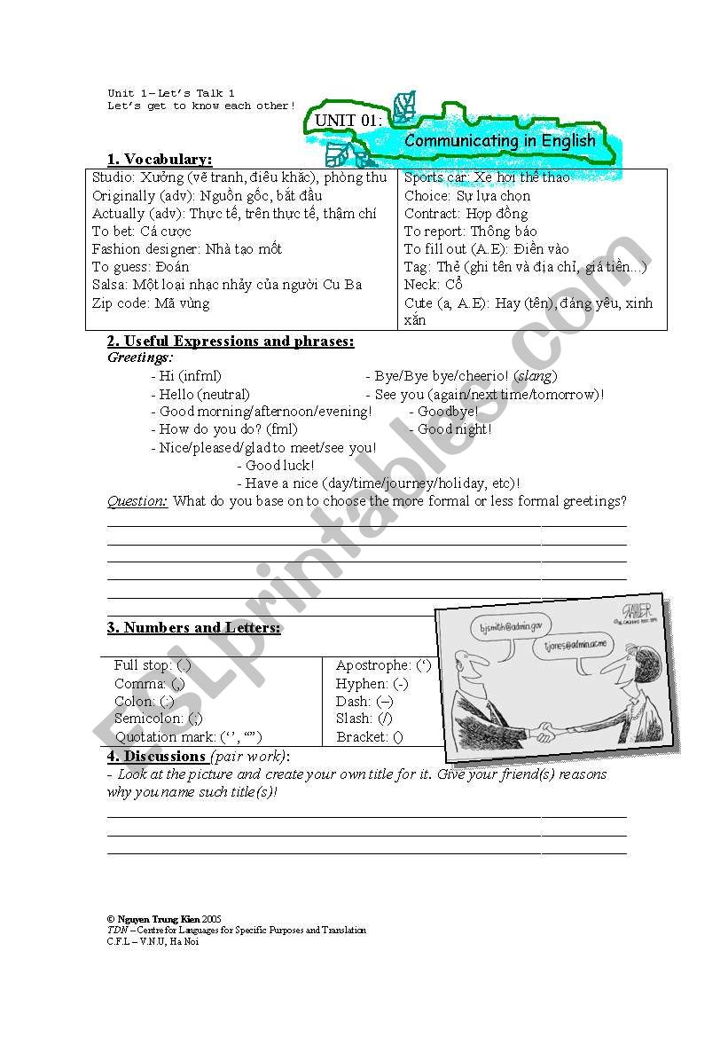 Lets Talk 1 Handout worksheet