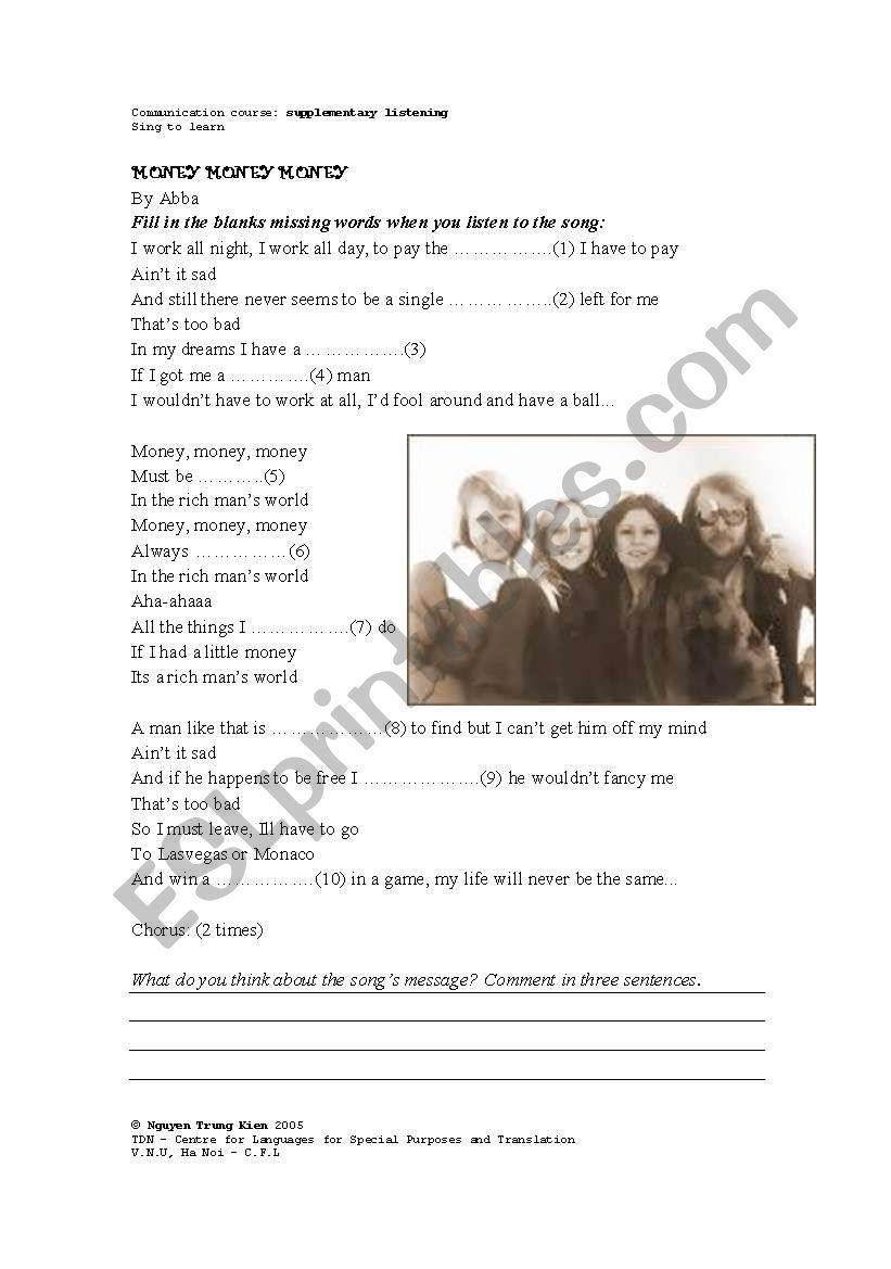 Song lyrics - Sing to learn: Money money money by ABBA