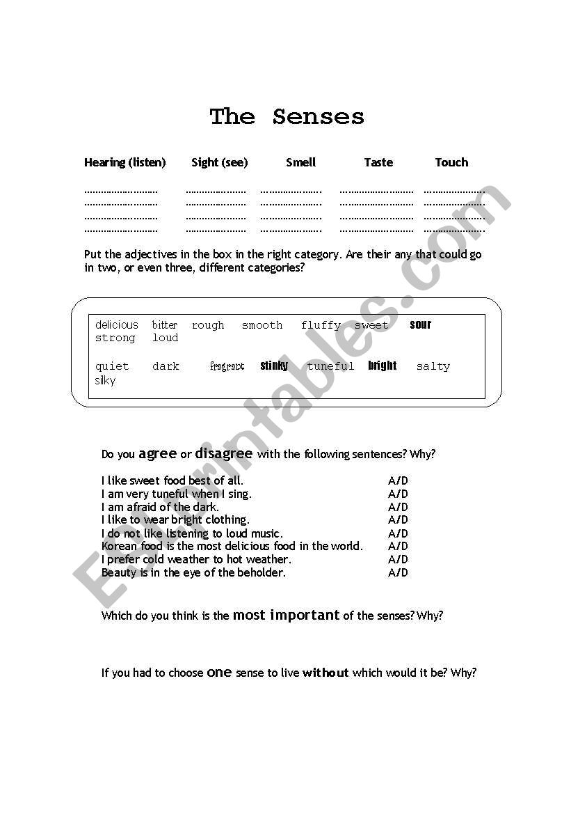 The Senses - Speaking worksheet