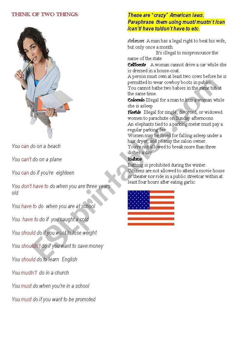 Must Should Have to  Can worksheet