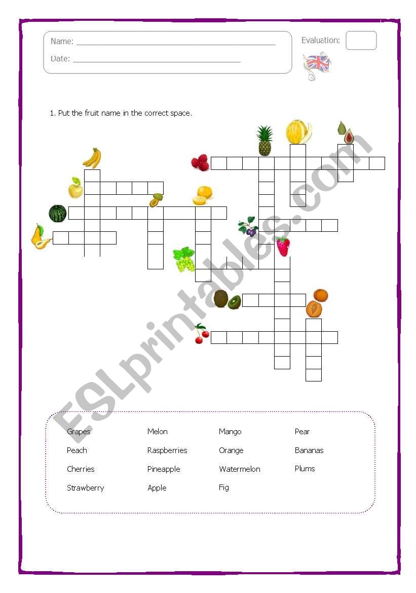 Fruit Crossword and word search
