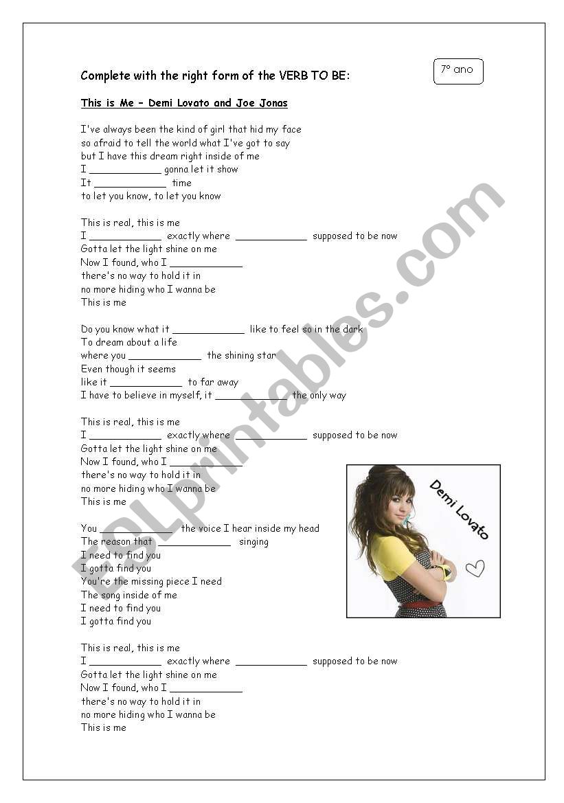 song worksheet verb to be