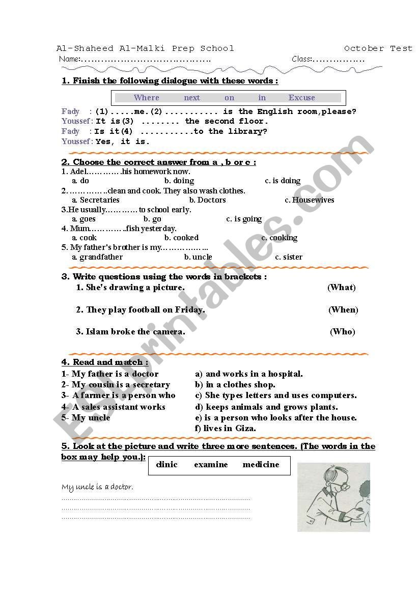 Oct Test worksheet