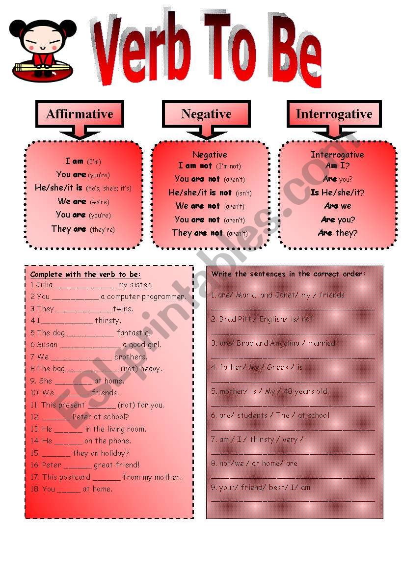 Verb to be worksheet