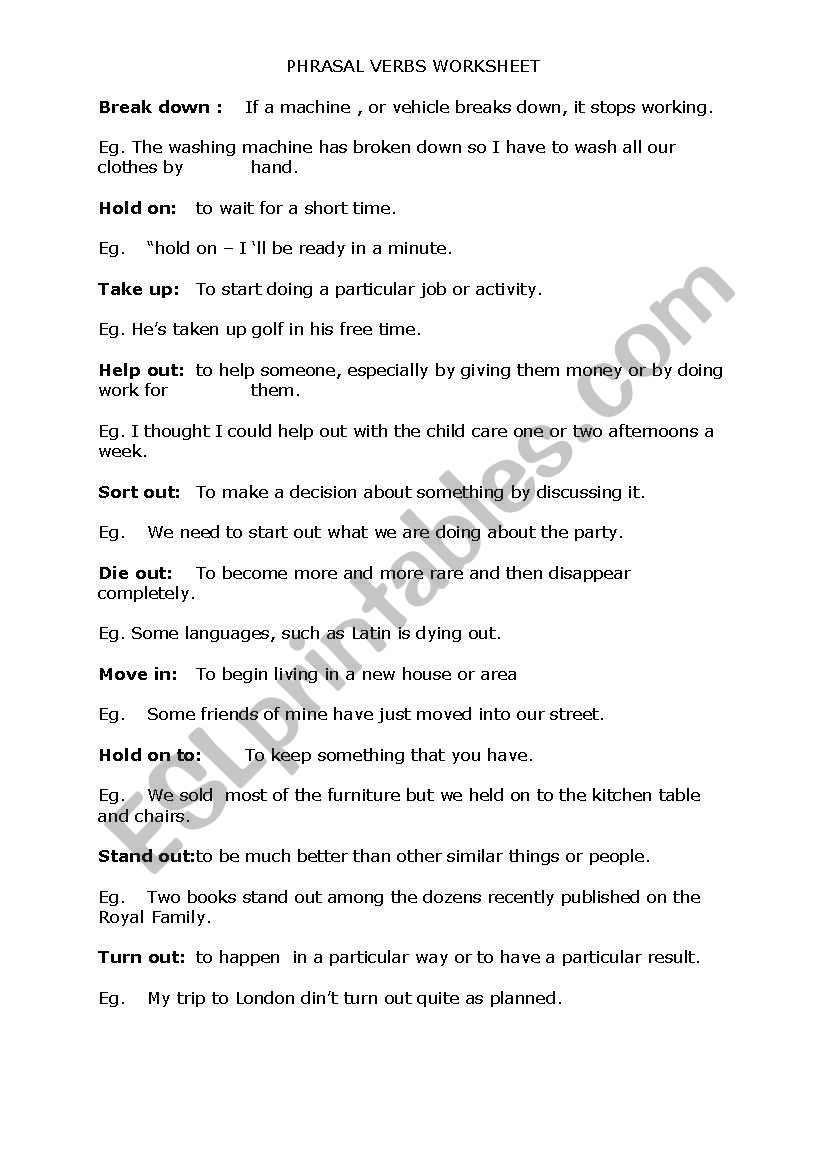 phrasal verbs worksheet
