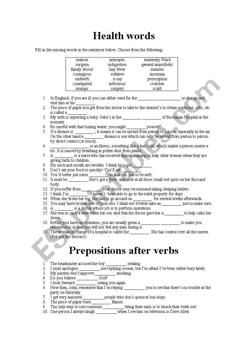 health words worksheet