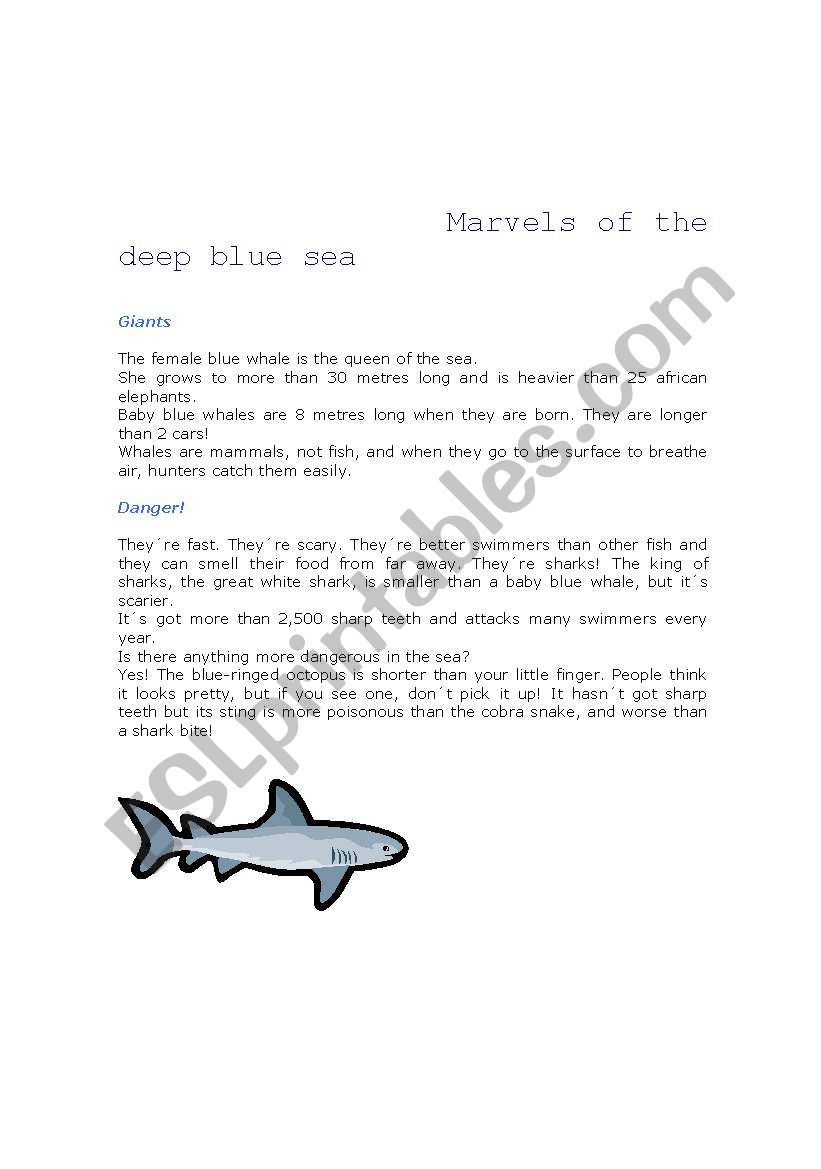 Marvels of the deep blue sea worksheet