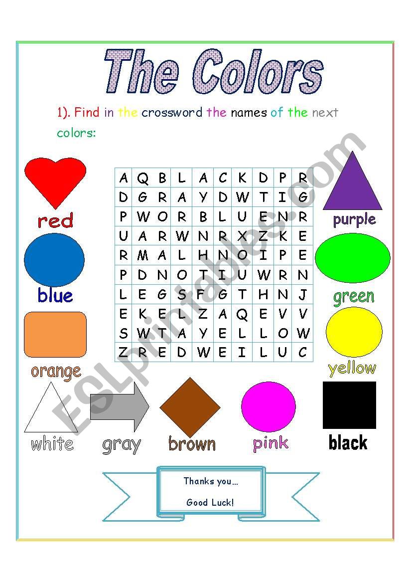 The colors (crossword) worksheet