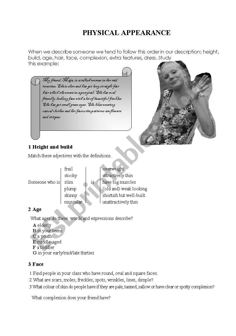 Physical appearance worksheet