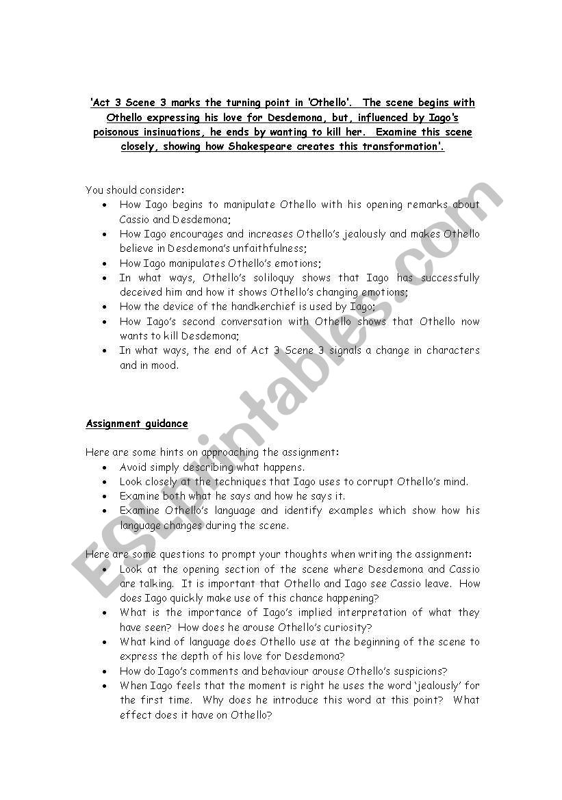 Othello essay outline worksheet