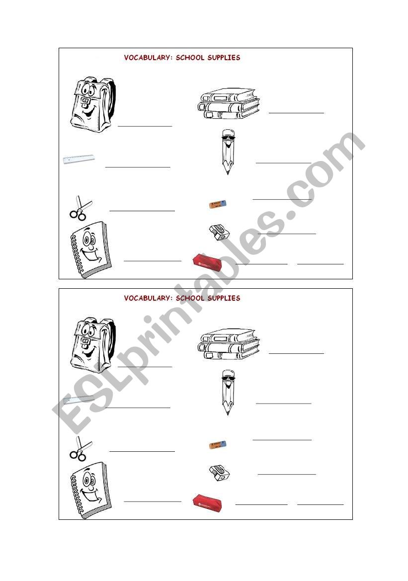 school supplies worksheet