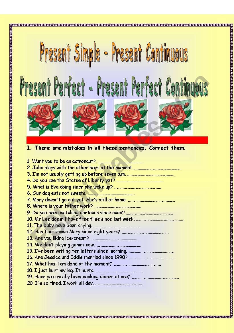 Present Simple-Present Continuous and Present Perfect-Present Perfect Continuous