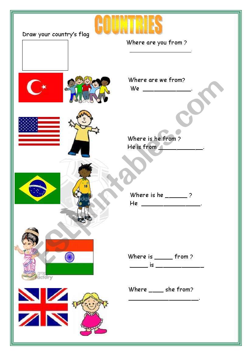 Countries and Flags worksheet