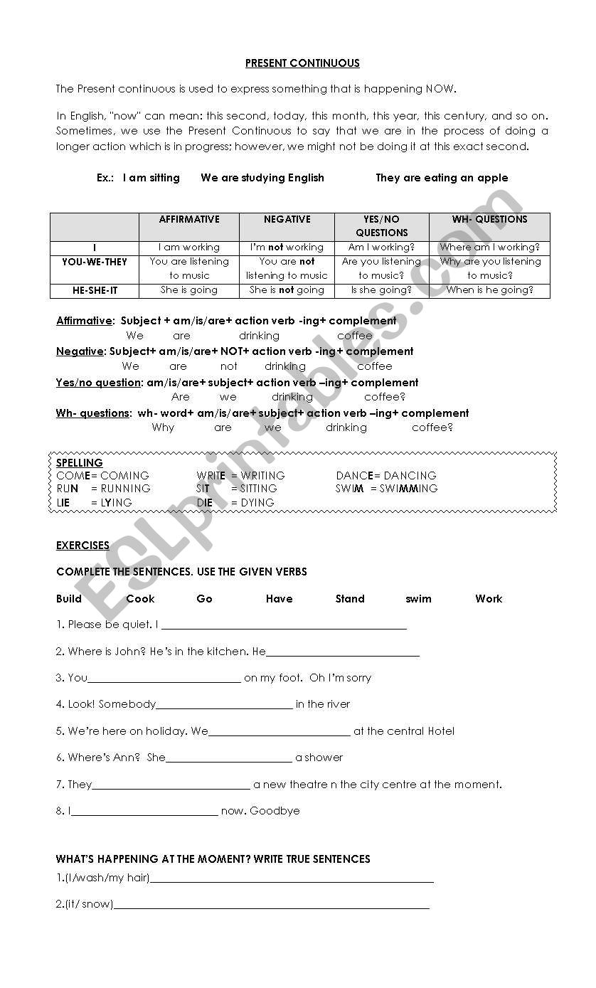 Present Continuous worksheet