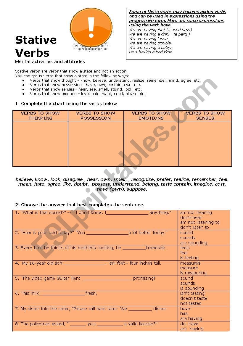 Stative Verbs worksheet