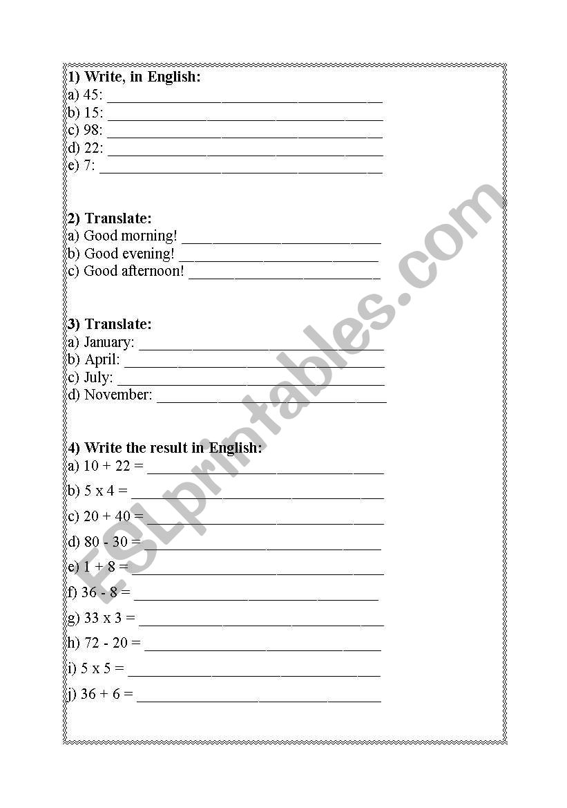 Exercises Vocabulary and Numbers