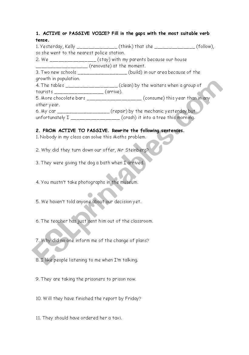 active passive voice worksheet