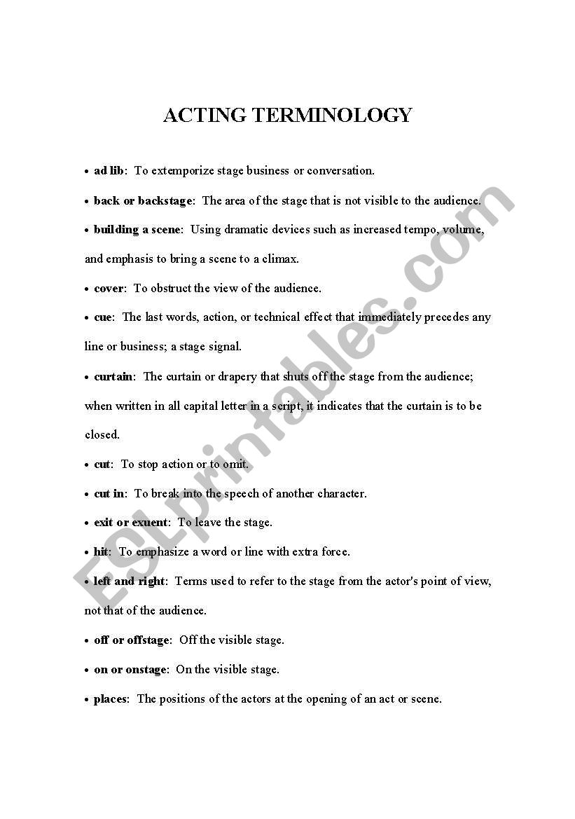 Acting Terminology worksheet