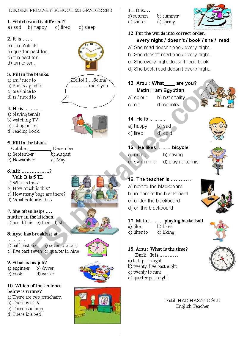 MULTIPLE CHOISE-GENERAL REVISION FOR ELEMENTARY STUDENTS