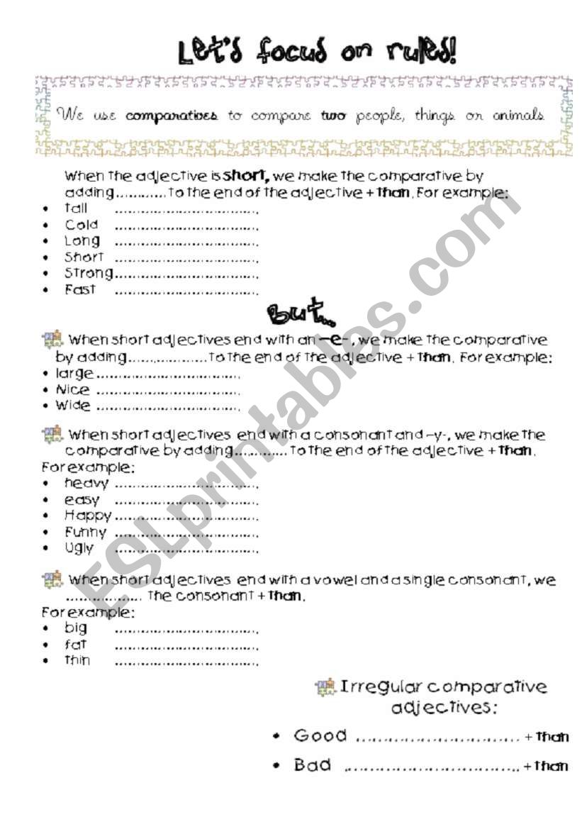 Short Comparatives worksheet