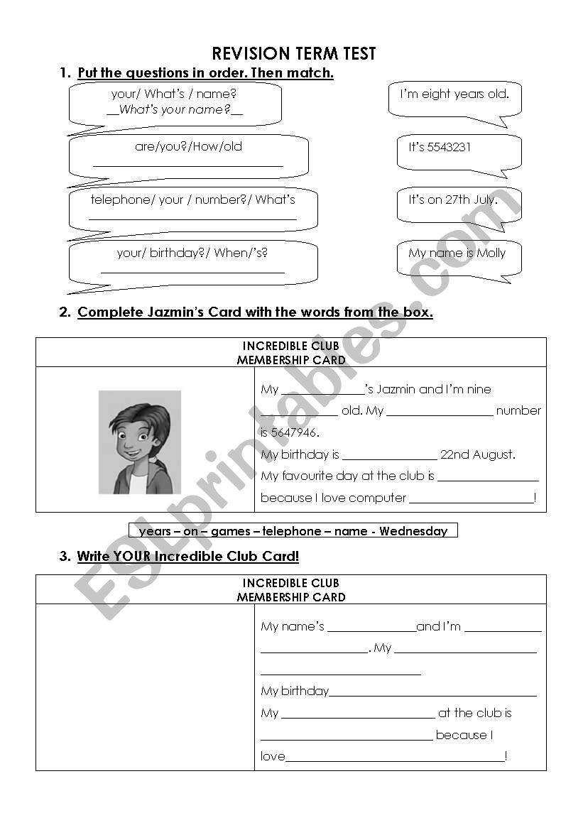 Personal information worksheet