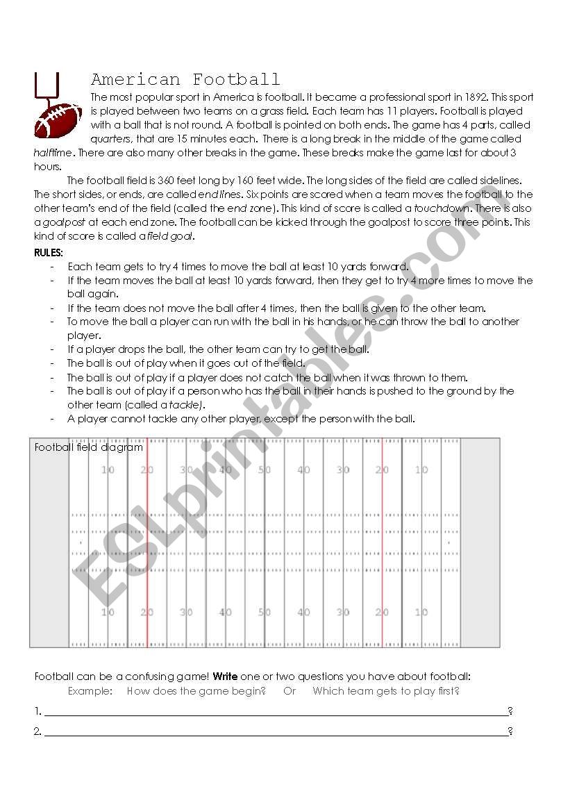 American Football worksheet