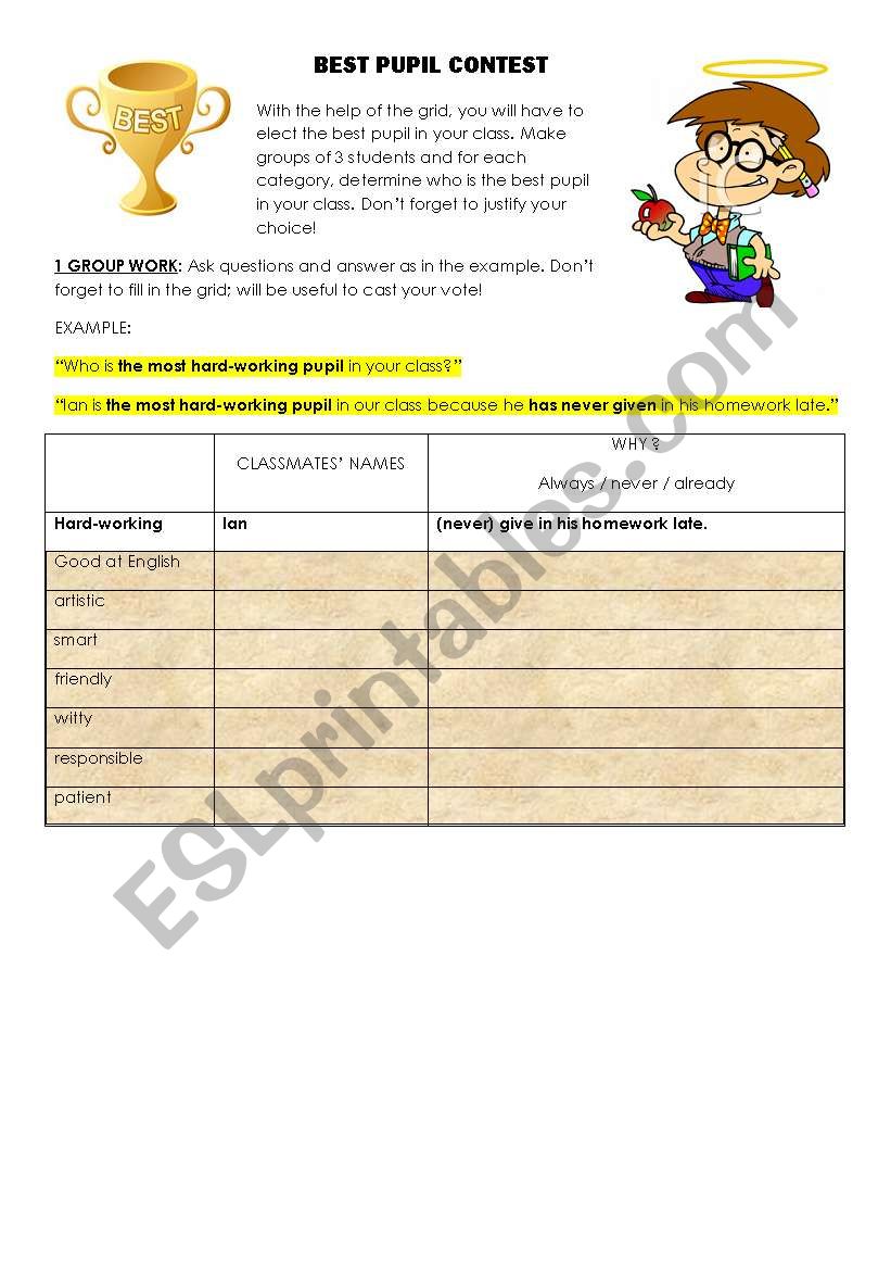 BEST PUPIL CONTEST worksheet