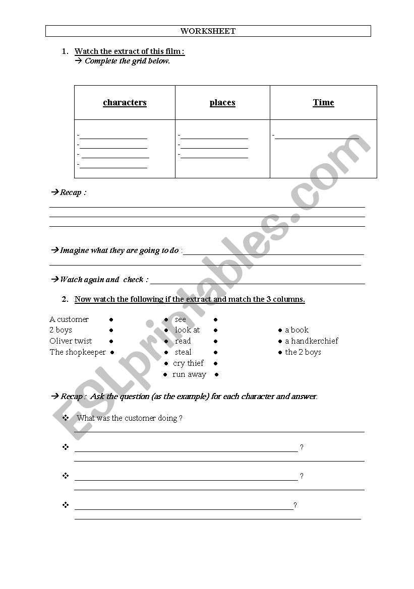 Oliver twist  worksheet