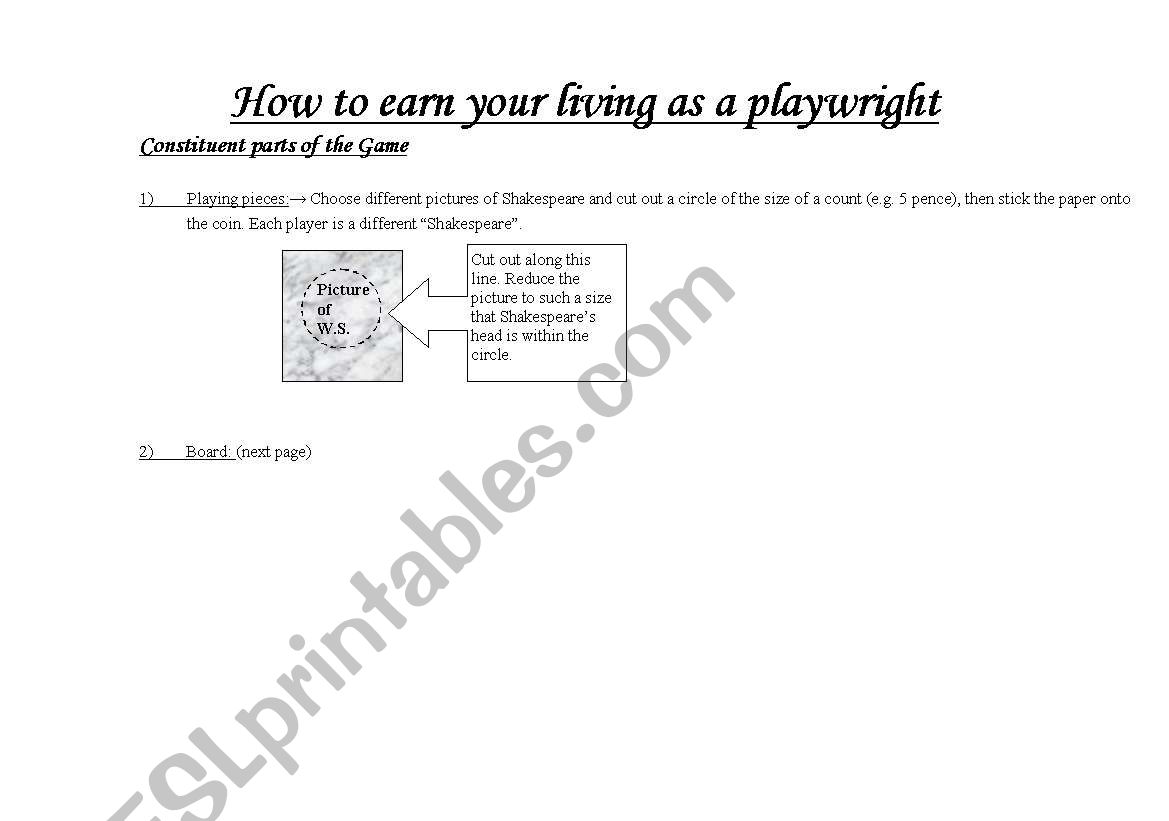 Shakespeare Game - How to earn your living as a playwright - Board and Cards