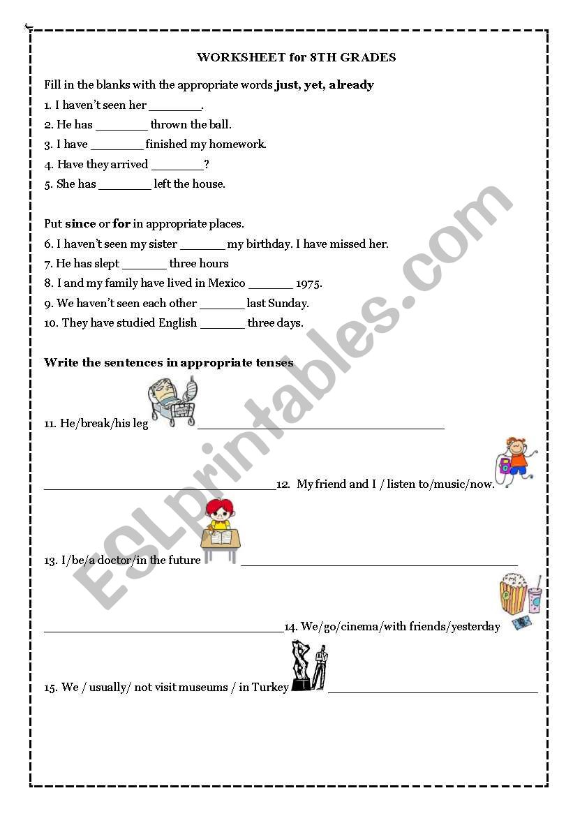 present perfect tense+tense revision worksheet