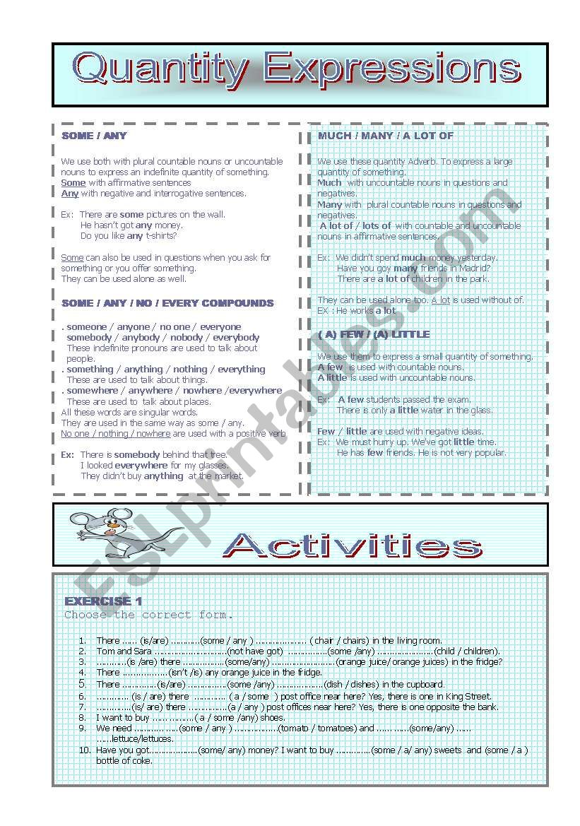 QUANTITY EXPRESSIONS worksheet