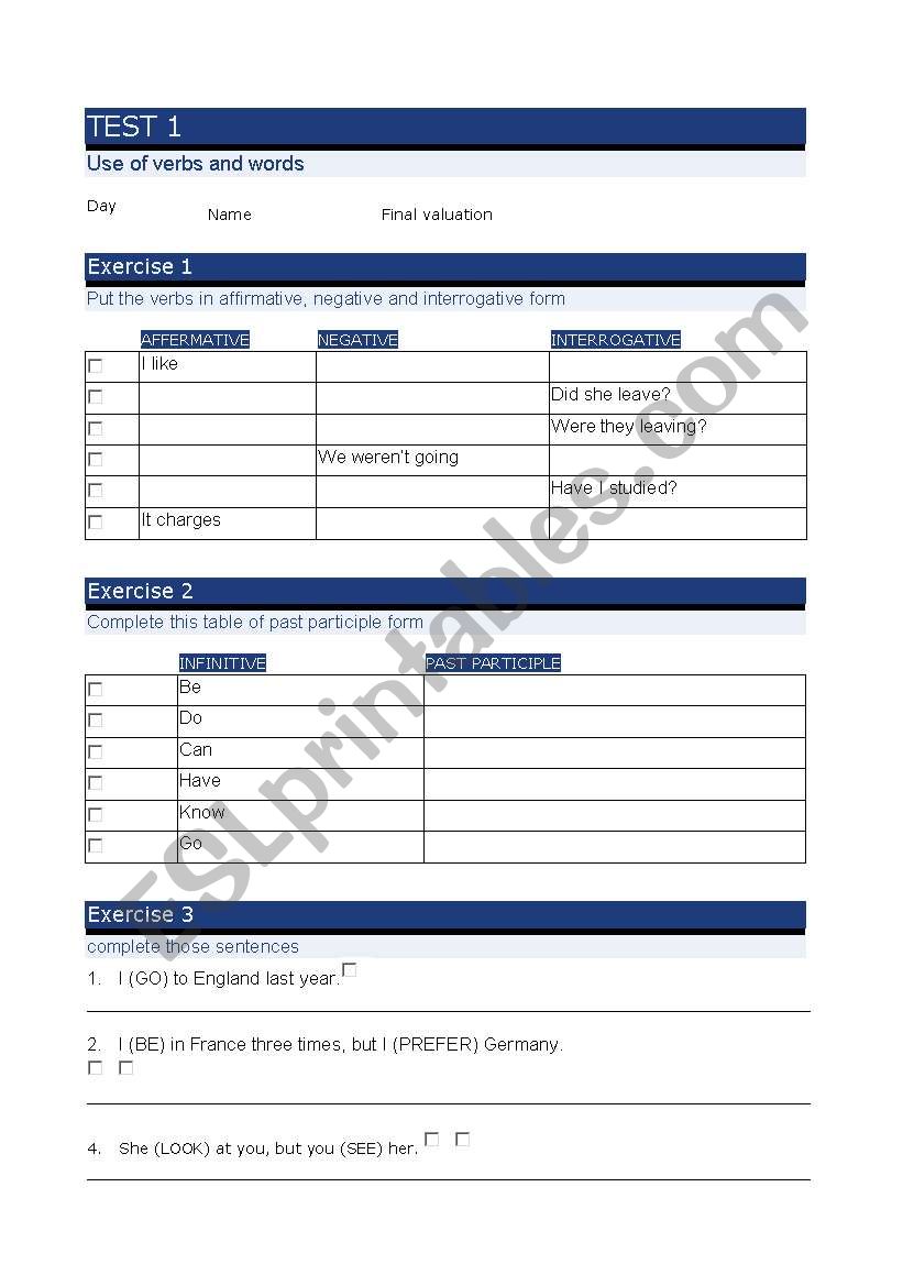 Test -  worksheet