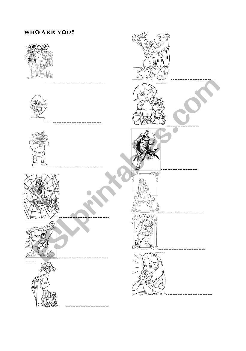 MEET YOUR FAVOURITE CARTOONS worksheet