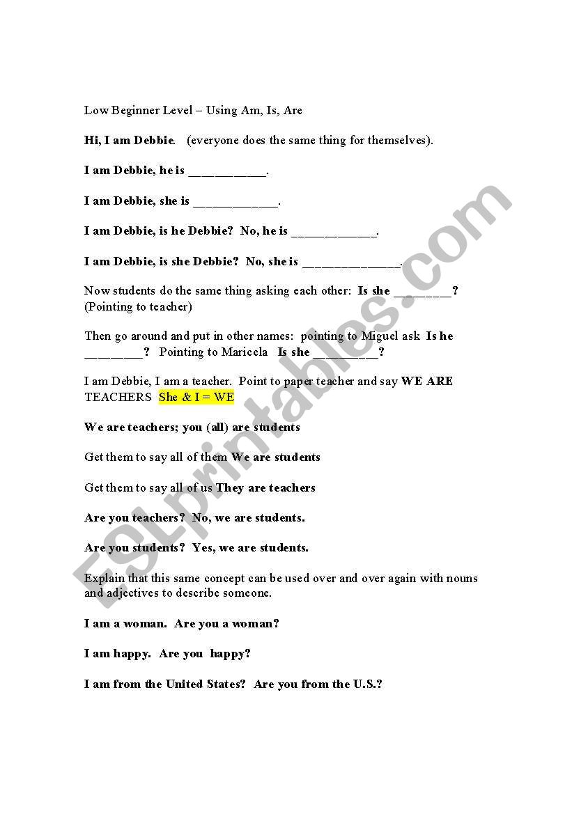 Low Level Beginner - Using Am, Is, Are