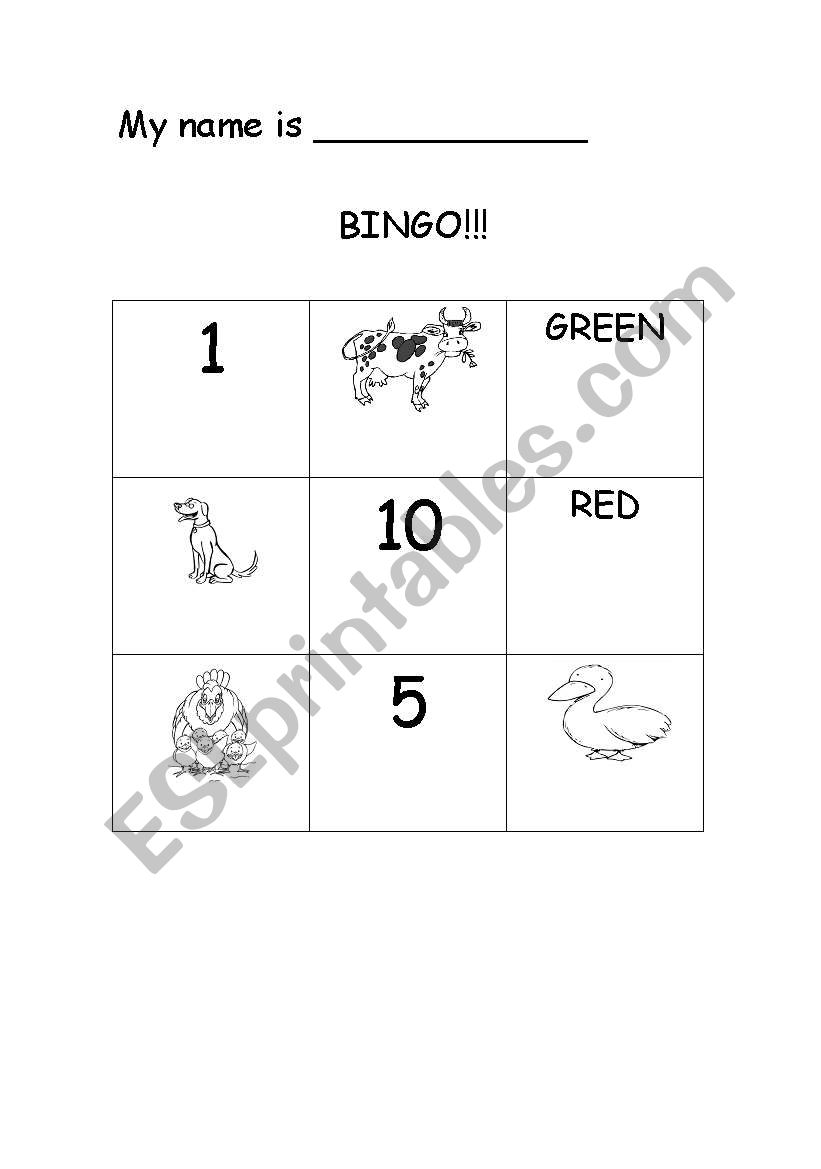 Bingo worksheet