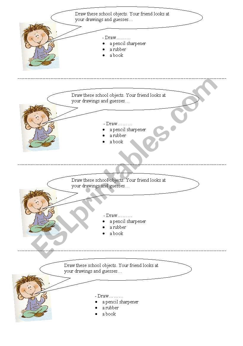 pictionary - school objects  worksheet