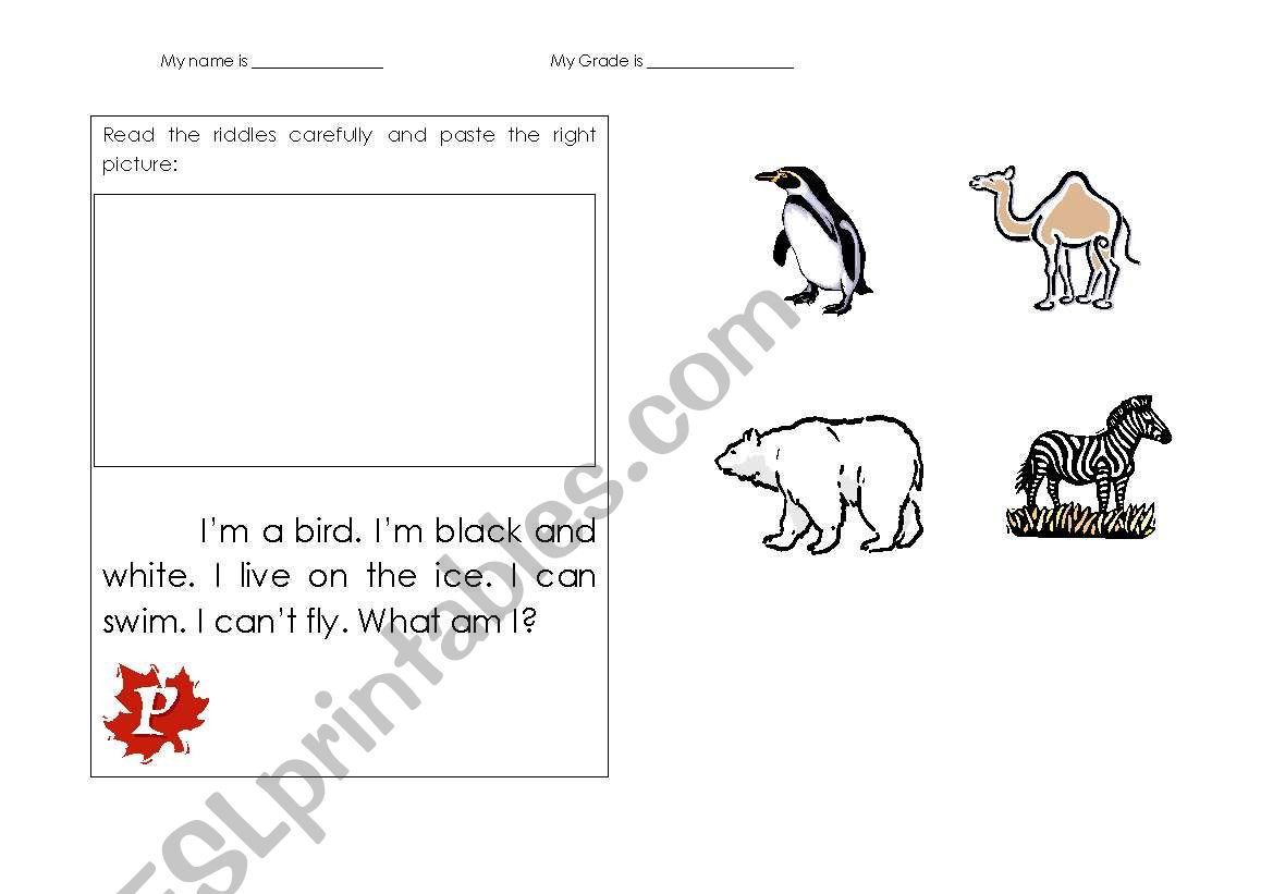 Animals riddles  worksheet
