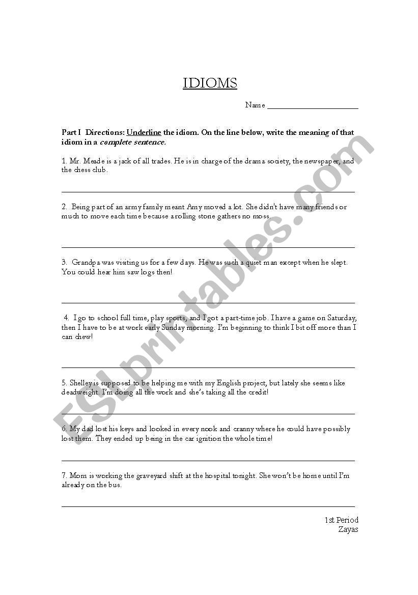 Idioms worksheet