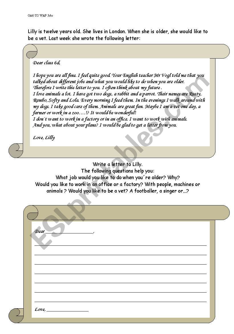 Guided writing jobs worksheet