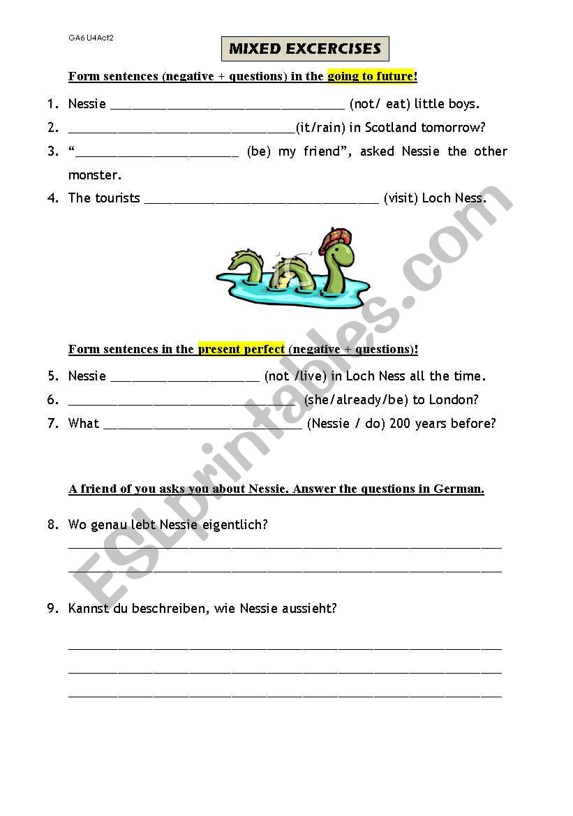 Mixed exercises Nessie worksheet